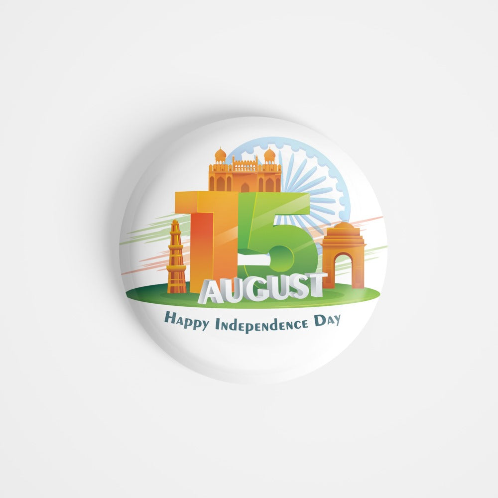 dhcrafts Round Fridge Magnet White Independence Day 15th August D3 Glossy Finish Design Pack of 1 (58 mm)